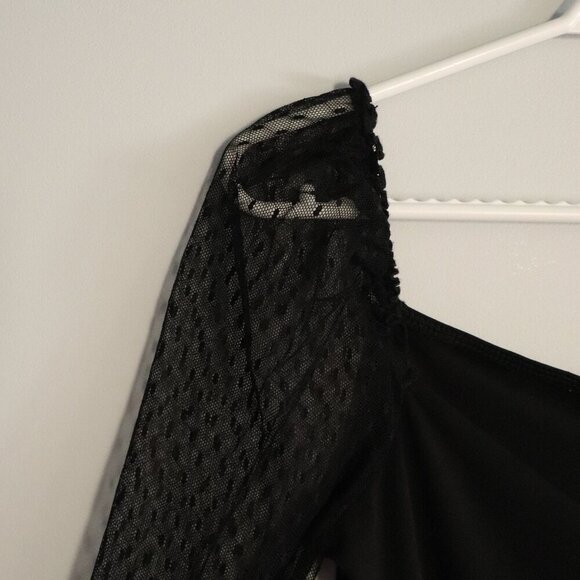 Dynamite Women's Black Sz M Mesh Long Sleeve Square/V-Neck Stretch Bodysuit - Picture 3 of 11
